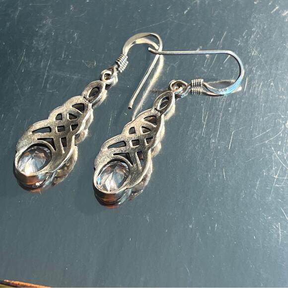 Genuine Silver with Oval Faux Stones in a CELTIC DESIGN Drop Earring - Picture 8 of 12
